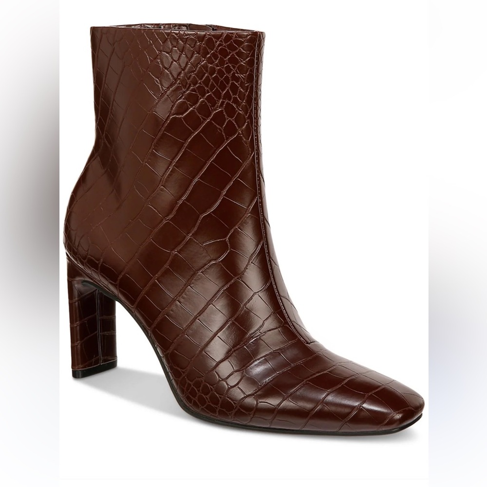 Alfani Terrie Patent Block Heel Dark Brown Croc-Patterned Booties.